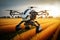 Farming automation using drones over on fields, future agriculture, Generative AI