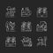 Farming chalk white icons set on dark background