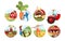 Farming flat concept icons set. Livestock & cattle farm. Agriculture stickers, cliparts pack. Farmers market produce. Crop plants