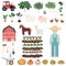 Farming flat vector illustrations set. Agriculture and livestock, poultry farming. Countryside organic farm.