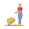 Farming and gardening man with corn crop in wheelbarrow. Vector illustration in flat cartoon style.