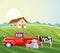 Farming house pickup tractor cow pig milk canister field landscape