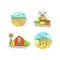 Farming logo collection in line design. Farm landscapes, barn, windmill, cropfield vector flat illustration isolated on