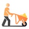Farming man with cart flat icon. Person with garden trolley color icons in trendy flat style. Gardener with cart