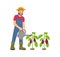 Farming Man with Watering Can Vector Illustration