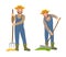 Farming People with Rake Set Vector Illustration