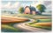 Farming Scene Pastel Colored Watercolor Springtime Barn Country AI Generated Painting