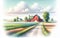 Farming Scene Pastel Colored Watercolor Springtime Barn Country AI Generated Painting