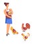 Farming woman feeding hens and rooster isolated vector