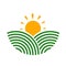 Farmland logo. Rural landscape design. Agriculture illustration, sunset â€“ vector