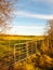 Farmland metal farm gate field closed locked agriculture nature