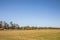 A farmland scene in the south in Georgia hay bales blue sky