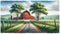 Farmland Scene Watercolor Painting Pastel Colored Springtime Barn Country AI Generate