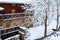 Farms and Farmhouses in the Snow. Windmill. Agriculture and Rural Life at Winter Background.