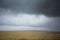 Farms and fields of Colorado, Kansas, Oklahoma, Missouri on a gloomy day with the grey sky