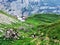 Farms and pastures on tableland mountain ranges Alpstein