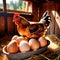 Farmyard free range hen laying huge jumbo fresh organic eggs in outdoor farm environment