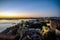 Faro cityscape by sunset - historic architecture and Ria Formosa, Portugal