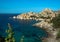 Faro di Capo Testa: reef and sea, the western entrance to the Strait of Bonifacio, Costa Paradiso or Costa Smeralda: popular