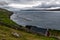 Faroe Island fisherman`s round nets from above the cliff