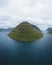 Faroe islands aerial drone view of mountain landscape of Kunoy, view from Klaksvik in the north atlantic ocean
