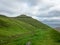 Faroe Islands, green fields of the mountains.