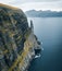 Faroe Islands Trollkonufingur rock, also called The Witch`s Finger on the island of Vagar. Trollkonufingur is a