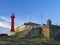 The Farol de Esposende Esposende Lighthouse set in front of the Fort of Sao Joao Baptista de Esposende