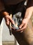 Farrier holding hoof