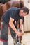 Farrier at work on horses hoof