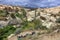 Fascinating contrasting valley landscape with cliff tops in Cappadocia