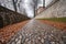 fascinating detail of a cobblestone pathway leading to a castle