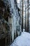 Fascinating ice formations and icicles called Brtnicke ice falls,CZ ledopady, in Bohemian Switzerland National Park, Czech