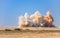 Fascinating view of the dust storm in the Arabian desert after detonator blasting