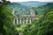 fascinating view of the ruins, with tall trees and rolling hills in the background