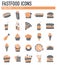 Fasfood grey orange icons set on white background for graphic and web design, Modern simple vector sign. Internet concept. Trendy