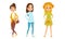 Fashin Girl Characters Standing In Different Poses Vector Illustrations