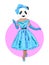 Fashion animal illustration, anthropomorphic design, furry art, hand drawn illustration of dressed up panda girl