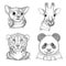 Fashion animals. Hand drawn hipster porterts in various funny clothes vector animals picture for adults