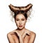 Fashion art portrait of beautiful woman with horns.