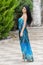 Fashion attractive woman with blue long dress