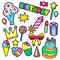 Fashion Badges, Patches, Stickers Birthday Theme. Happy Birthday Party Elements