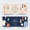 Fashion banner design with cosmetic, outfit, accessories watercolor illustration