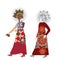 Fashion banner with pretty females in vintage dresses and floral paisley hats. Vector design.