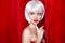 Fashion Beauty Blond Portrait with White Short Hair. Make-up. Be