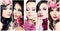 Fashion Beauty Faces. Set of Women. Purple Colors Makeup