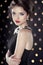 Fashion Beauty Glam Brunette Girl Model over bokeh lights background