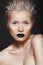 Fashion beauty. Hairstyle, make-up & black lips