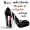 fashion and beauty illustration - black stiletto shoe with pearls and lipstick