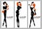 Fashion black and white women models with red hair set, luxury brand collection logo, illustration background